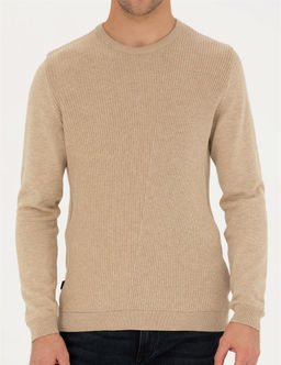 Bej Slim Fit Bisiklet Yaka Triko Kazak - Pierre cardin фото 6