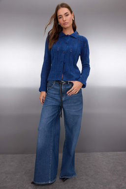 Indigo Fitted/Vucuda Oturan Buklet Iplikli Triko H?rka TWOAW26HI00192