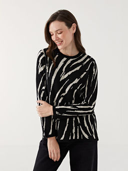 Bisiklet Yaka Desenli Kad?n Triko Kazak