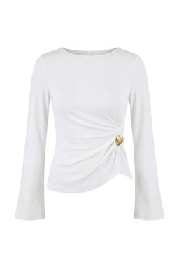 Ekru Fitted/Vucuda Oturan Kay?k Yaka Aksesuar Detayl? Yumusak Orme Bluz TWOSS26BZ00221