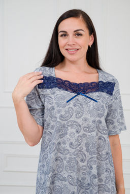 Ночная сорочка из кулирки Кружевница огурчик сине-васильковый - Амадэль фото 6