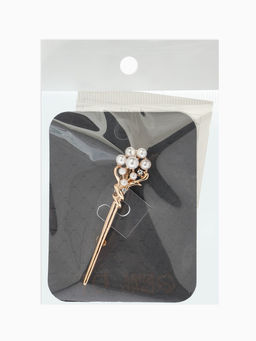 Брошь «Факел с жемчугом», белая в золоте