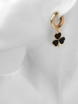 Серьги со съёмным элементом «Трансформер» клевер-сердце, цвет чёрный в золоте