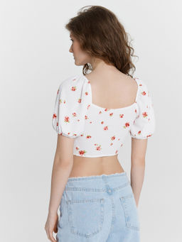 Топ укороченный женский белый с цветочным принтом - Mark formelle фото 2