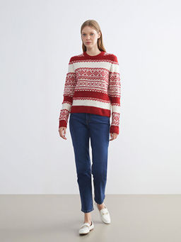 Bisiklet Yaka Desenli Kad?n Triko Kazak