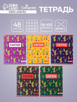 Цена за 4 шт. Тетрадь 48 листов в клетку, Calligrata «Кактус», МИКС