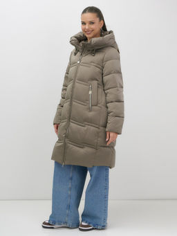 Пальто зимнее утепленное с капюшоном женское светло-коричневого цвета 7779SK - Visdeer фото 3