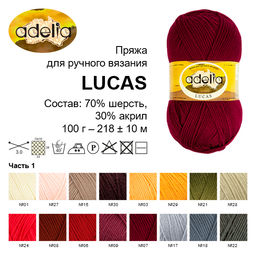 Пряжа ADELIA LUCAS 70% шерсть, 30% акрил 5 шт. х 100 г 218 м  10 м