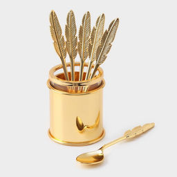 Набор ложек «Авалон. Перо», 5.5×5.5×7.5 см, 6 шт., на подставке, металл, золотистый