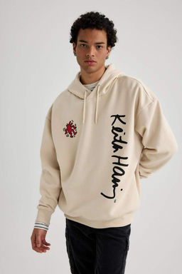Толстовка с капюшоном и принтом на спине Keith Haring Oversize - Defacto фото 5