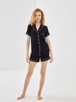 G?mlek Yaka Kad?n ?ortlu Pijama Tak?m?