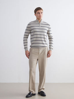 Dik Yaka ?izgili Erkek Triko Kazak