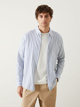 Regular Fit Uzun Kollu ?izgili Poplin Erkek G?mlek