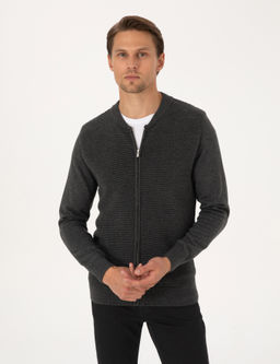 A__k Gri Melanj Slim Fit Fermuarl_ Triko H_rka