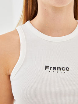 Bisiklet Yaka Bask?l? Kad?n Crop