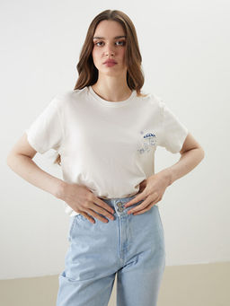 Bisiklet Yaka Bask?l? Kad?n Ti??rt