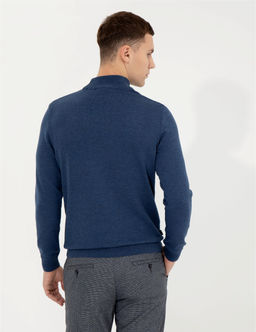 _ndigo Melanj Slim Fit Yar_m Bal_k__ Yaka Basic Triko Kazak