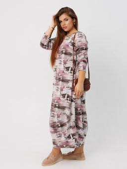 Платье женское П-201 (джерси набивная) Бежевые полусферы