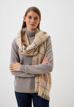 Палантин в клетку бежевого цвета с бахромой - Модные истории фото 6