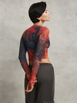 Укороченный принтованный рашгард из эластичной сетки с длинным рукавом - Eazyway фото 2