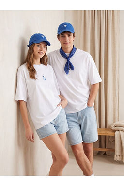 Unisex Beyaz Oversize/Geni_ Kesim Tav_an Nak__l_ %100 Pamuklu T-Shirt TMNSS23TS00243