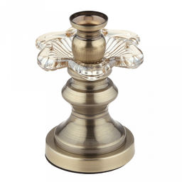 Подсвечник стеклянный "Нарцисс" h13см, д10см, чаша д3,3см, h4см, нескользящее основание д8см, металлическая ножка, бронзовый, в коробке (Китай)