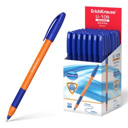 Цена за 2 шт. Ручка шар. ErichKrause "Ultra Glide Technology U-109" (47591) синяя, 1мм, трехгран. корпус, игольчатый стержень, оранжевый корпус, одноразовая