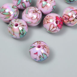 Цена за 10 шт. Бусины для творчества акрил Цветочки на розовом, 1.6?1.6?1.6 см, МИКС