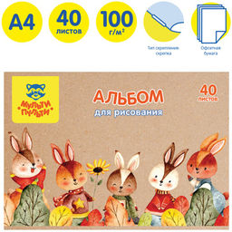 Альбом для рисования Мульти-Пульти 40л. на скрепке "Зайчики" (А40_44386) обложка крафт картон