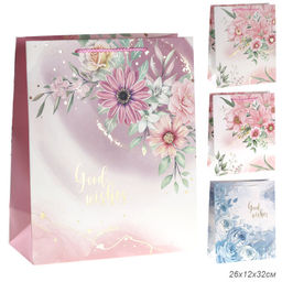 Цена за 12 шт. Пакет подарочный 26x32x12см Цветы / 3251L /уп 12/384/