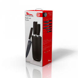 Набор ножей из нержавеющей стали Zeidan 6 предметов, прорезиненные ручки, подставка, подарочная упаковка (Китай) - Домашняя мода фото 2