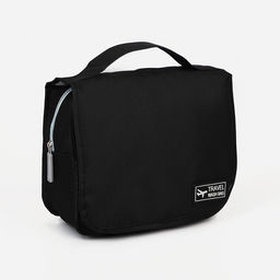 Косметичка-несессер дорожная на молнии, липучках, с крючком, чёрная