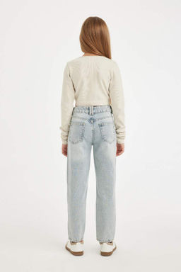 Джинсовые брюки скинни с рваными деталями для мамы для девочек - Defacto фото 8