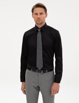 Siyah Non Iron Kolay _t_lenebilir Slim Fit G_mlek