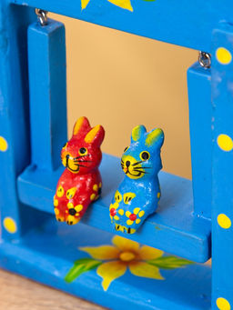Сувенир «Зайки на качелях», 11×5.4×14.4 см, дерево, синий