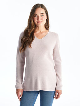 V Yaka D?z Uzun Kollu Hamile Triko Kazak