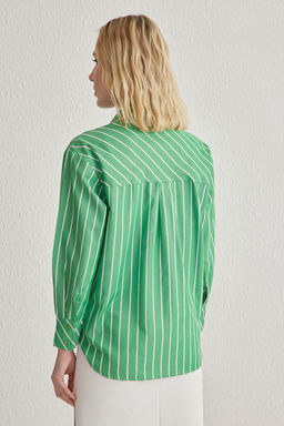 TRENDYOLMILLA Yesil Cizgili Oversize Genis Kal?p Dokuma Gomlek TWOSS25GO00010  фото 7