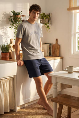 TRENDYOL MAN Gri Regular Fit Slogan Bask?l? Waffle Orme Sortlu Pijama Tak?m? TMNSS25PT00008 - Trendyolmilla фото 15