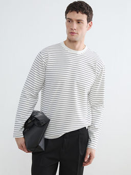 Bisiklet Yaka ?izgili Erkek Sweatshirt