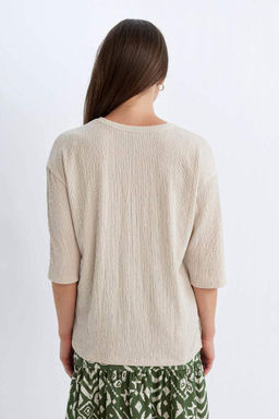 Женская футболка обычного кроя с круглым вырезом и короткими рукавами - Defacto фото 7