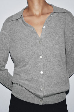 WOOL AND CASHMERE POLO CARDIGAN - Zara фото 7