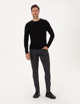 Siyah Slim Fit Bisiklet Yaka Basic Triko Kazak - Pierre cardin фото 4