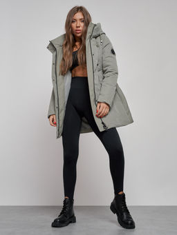 Зимняя женская куртка молодежная с капюшоном цвета хаки 589003Kh - RoccaManer фото 14