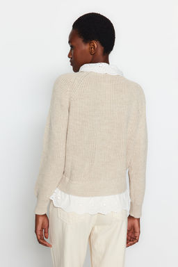 Tas Crop Gomlek Garnili Detayl? V Yaka Triko H?rka TWOAW24HI00221