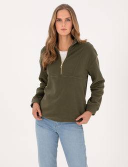 Haki Comfort Fit Fermuarl_ Polar Sweatshirt