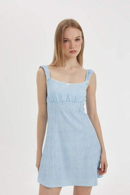 Мини-платье с v-образным вырезом и принтом на бретельках - Defacto фото 7