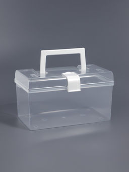 Бокс для хранения мелочей, с ручкой, 19.5×12×11 см, прозрачный/белый