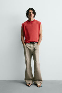 PANTAL?N FLARE FIT ESTRUCTURA ALGOD?N / Beige