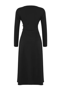 Siyah Duz Dugmeli Skater/Belden Ac?lan Midi Orme Elbise TWOAW26EL00058 - Trendyolmilla фото 6