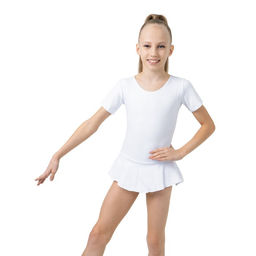 Купальник гимнастический Grace Dance, с юбкой, с коротким рукавом, р. 38, цвет белый  фото 3